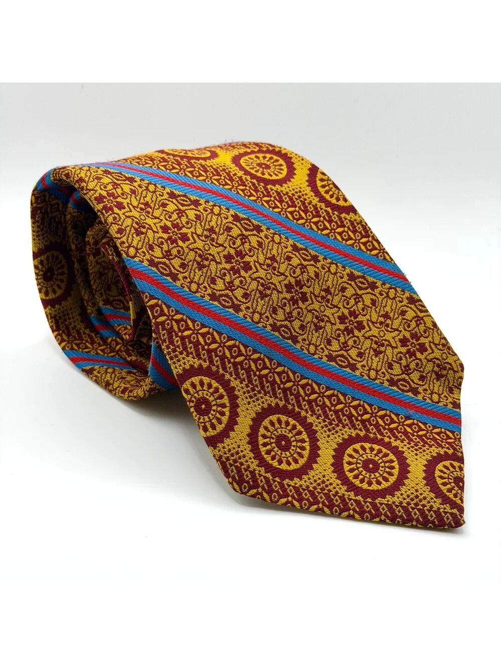 Vintage 70s Commodore Maroon Gold Medallion Superwide Tie